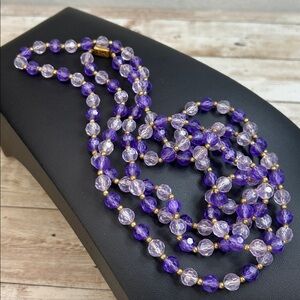 Vintage Purple Acrylic Beaded Necklace With Box Clasp
